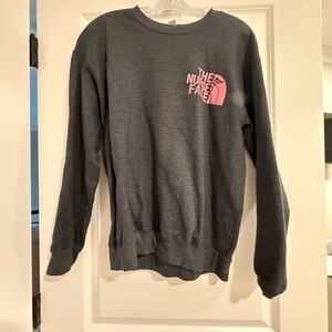 Gildan Charcoal Crewneck Sweatshirt with Pink Logo